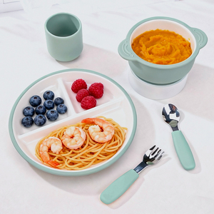 Juego de Vajilla de <span class=keywords><strong>Porcelana</strong></span> para Bebés al por Mayor, Cuchara y Tenedor para Niños, Platos y Tazones con Funda de Silicona, Novedad 2026 - Product Image 6