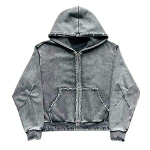 Sweat à capuche vintage en molleton français lourd de qualité supérieure pour homme, taille plus, pour la saison hivernale, style streetwear, lavage à l'acide - Product Image 2