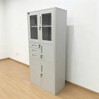 Armoire de bureau en acier verrouillable avec 3 tiroirs, compartiment intérieur sécurisé indépendant, porte en verre, armoire à documents