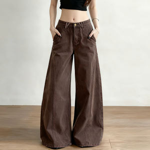 Jeans de Corte Bootcut Holgados y Transpirables para Mujer, Pantalones Vaqueros Deslavados con Dobladillo Curvo, Cintura Baja, Casuales, Lisos - Product Image 4