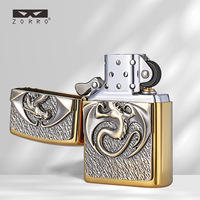 Briquet à kérosène ZORRO/Zorro Z92105 en laiton, style ethnique, motif dragon, coupe-vent, haut de gamme, best-seller TikTok et Kuaishou