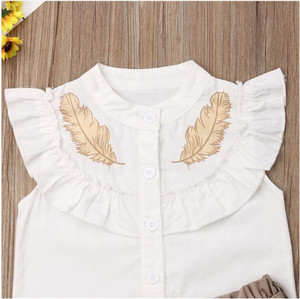 Ropa de Moda para Niños, Top sin Mangas con Cuello de Encaje y Hojas + Pantalones Cortos con Cintura Elástica, Conjunto de 2 Piezas, Ropa de Verano para Niñas - Product Image 5