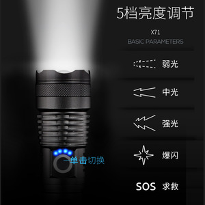 Zoom <b>Flashlight</b> P70 P90 Rechargeable 6800mAh <b>LED</b> High Intensity Long Range Outdoor Handheld With Sos Moonlight Flood Modes - Product Image 3