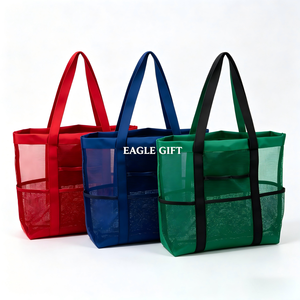 Breathable Lightweight <b>Foldable</b> Shopping <b>Bag</b> Summer Beach Pool Travel Mesh <b>Bag</b> with Custom logo - Product Image 6