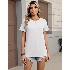 FOXA T-shirt à manches courtes et col rond pour femme, basique, 100% coton, respirant, décontracté, haut d'été, vêtements pour femmes - Product Image 5
