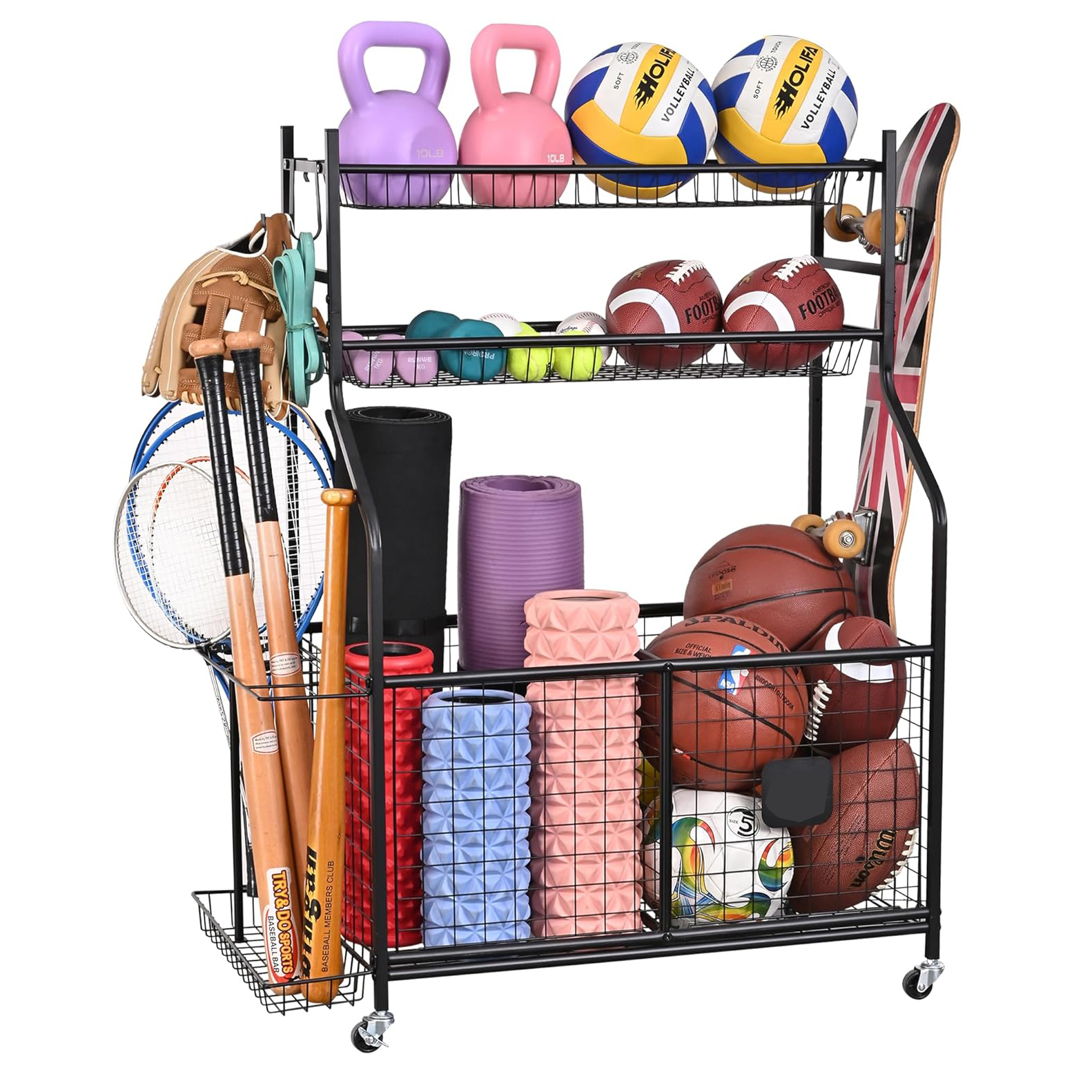 Freistehender Sportgerte Organizer fr Garage - Metall, Schwarz