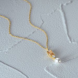 Collar con Colgante de Plata de Ley S925 CANNER, con Circonita Cuadrada y Perla Ovalada, Chapado en Oro de 18K, Regalo para Mujer - Product Image 2