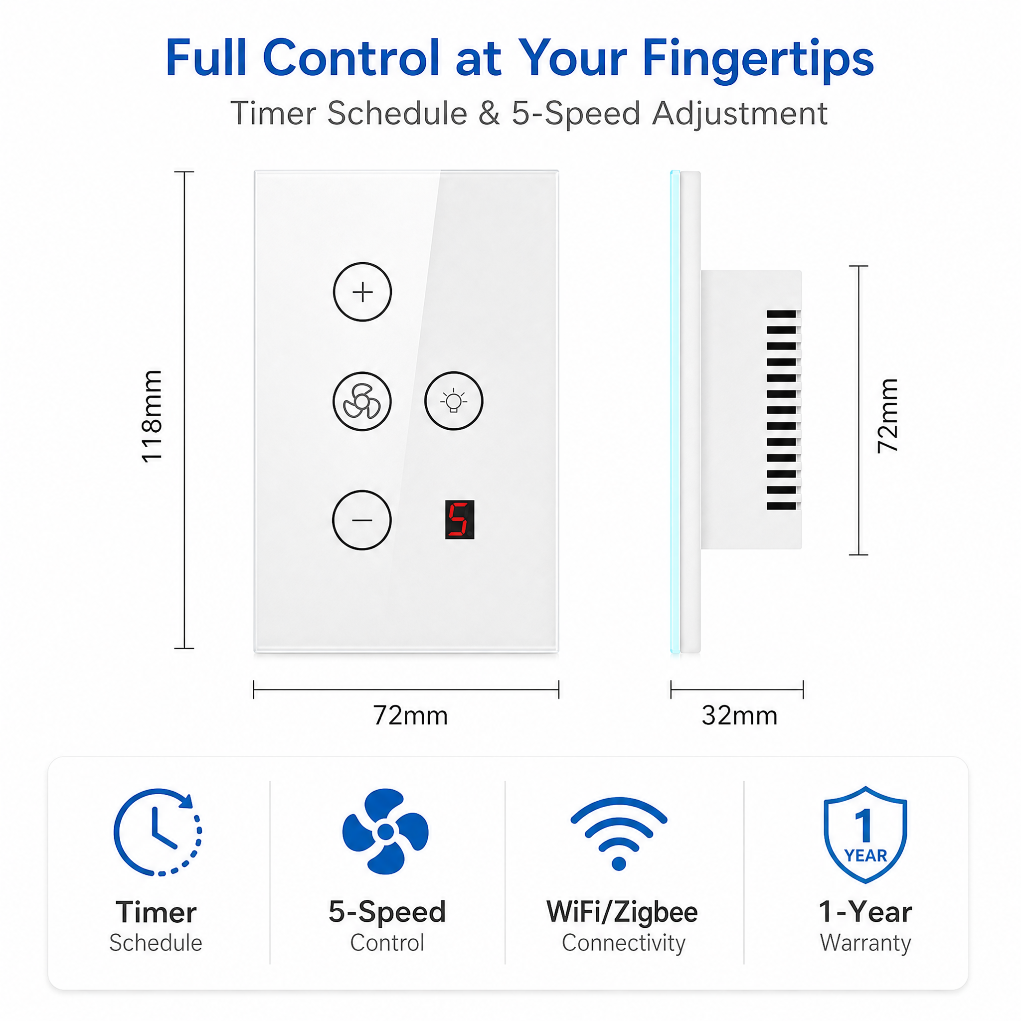 WiFi/Zigbee Smart Fan Light Switch Surge Protection PC for Home Modern Touch US Wall Switch with Voice APP Remote Control Timer · image 4