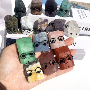 Jingfa Wholesale Natural Crystal Raw Stone Hedgehog with Glasses Amethyst Rose Quartz Healing Ornament Other Crystal Crafts