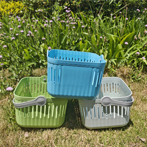 Cesta de almacenamiento de plástico portátil, rectangular, con asa, para baño, ducha, uso en exteriores, diseño hueco colorido - Product Image 1