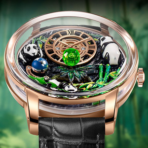 PINDU Panda Bamboo Forest Hollow Men's <b>Mechanical</b> <b>Watch</b> 3D Enamel Painting Leather Waterproof Sapphire - Product Image 1