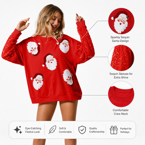 <span class=keywords><strong>Felpa</strong></span> <span class=keywords><strong>da</strong></span> <span class=keywords><strong>Donna</strong></span> VELAN con Logo Personalizzato, Manica Lunga con Paillettes e Decorazioni Natalizie, in Tessuto di Poliestere - Product Image 2