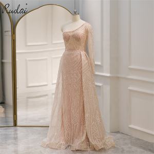 RuolaiLWC8118ワンショルダー長袖スパンコールイブニングガウンドレスビーズAラインウエディングドレス - Product Image 1