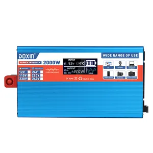 DOXIN 2000W DC至交流电源蓝色逆变器12V 24v至110V 220V纯正弦波逆变器，带显示器和两个冷却风扇