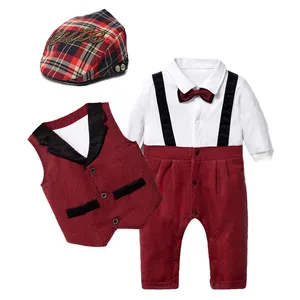 Conjunto de ropa de algodón para bebé, Boina + chaleco + pelele, traje de cumpleaños para niño pequeño