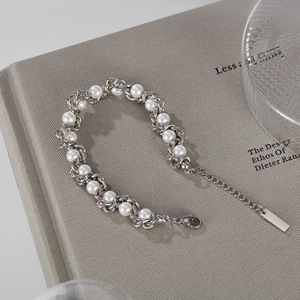 New Design Creative Fashion Jewelry Set Stainless Steel Chain Pearl Beaded <b>Bracelets</b> and Necklace Set for Women - Product Image 3
