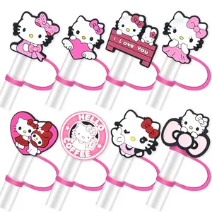 Hot Sell 8pcs Hello Kitty Straw Charm Topper 10mm Sublimation Cartoon Football Straw Tips Dust Cover For Stanlys