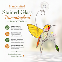 Attrape-soleil artisanal Art Déco en vitrail, colibri, ornement mural pour la maison et le jardin, cadeau de fête des Mères, oiseau