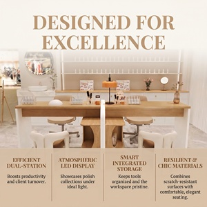 Modern Wooden Double Manicure <b>Table</b> Marble Top 2 Person <b>Nail</b> Desk Professional Beauty Salon Tech Workstation Furniture - Product Image 5