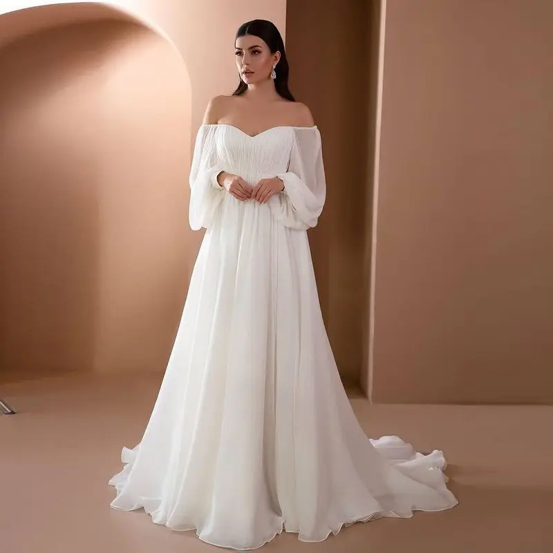 2022 new women's wear boat neck dress slim white elegant solid color dress modest evening dress