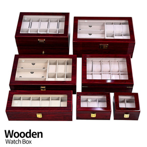 Usine personnalisé montre organisateur de stockage rectangulaire fenêtre transparente montre-bracelet emballage boîte de montre en bois 6 fentes avec tiroir - Product Image 1
