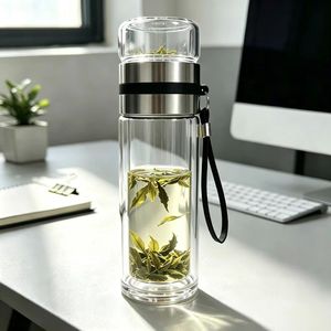Double Walled Glass Tea Infuser Cup With <b>Filter</b> Portable Sealed <b>Water</b> <b>Bottle</b> For Business Gifts - Product Image 1