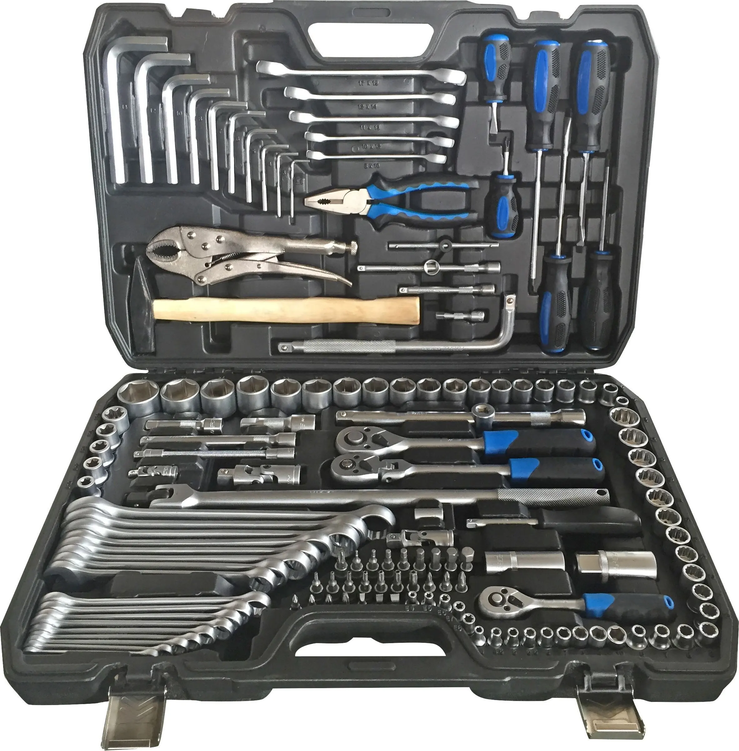 GTYPRO Set Ratchet 142 Buah, Set Peralatan Tangan Produsen Kunci Sok Ratchet, 1/2 1/4 3/8 Perbaikan Otomatis 142 Racet Herramientas