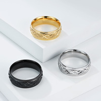Bague en acier inoxydable 8 mm, argent, noir, or, motif diamant, logo gravé au laser, bague en acier inoxydable, bagues pour doigts, 1049