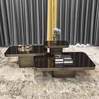 Ensemble de table basse de luxe, cadre en acier inoxydable, table centrale, or/verre, pour meuble de salon central, métal doré, 2 pièces, nouveau Design