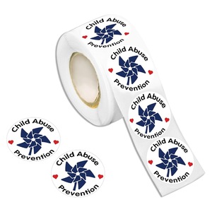 Pegatinas adhesivas redondas con molino de viento azul para prevención del abuso infantil, para regalos promocionales, pegatina decorativa autoadhesiva - Product Image 1