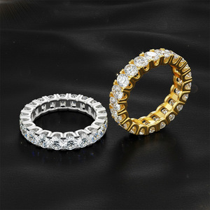 Anillo de Eternidad de Oro Sólido de 18K para Mujer con Moissanita, Corte Brillante Redondo, Engaste Pavé, Estilo Clásico, Joyería de Compromiso - Product Image 5