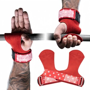 Poignées de musculation professionnelles antidérapantes en microfibre double 3,5 mm avec logo personnalisé et sangles de soutien pour les poignets - Product Image 1