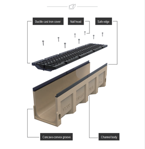 <span class=keywords><strong>Caniveau</strong></span> de drainage en béton polymère anti-corrosion robuste avec grille en fonte ductile pour le drainage de l'eau des allées - Product Image 5