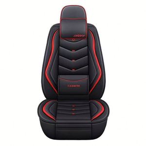 Housse de siège de voiture Slohy élégante en similicuir, pièce unique avant, toutes saisons, noire avec surpiqûres rouges - Product Image 1