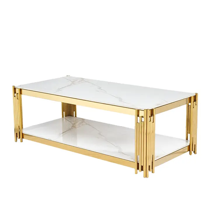 Moderne nordische Sofa Mitte Tee tische Gold Edelstahl weiß Sinter stein Couch tisch für Wohnzimmer