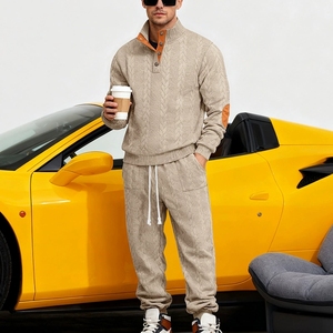 Tendenze 2026: Completo <span class=keywords><strong>Felpa</strong></span> Jacquard Uomo Stile Americano Autunno Inverno Vestibilità Ampia - Design Collo Alto, Tinta Unita - Product Image 4