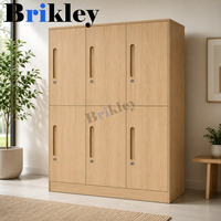 Armoire de rangement en contreplaqué Brikley couleur bois avec serrure à clé, installation au sol, hauteur 2000 mm, fermeture manuelle des portes, poignée en bois