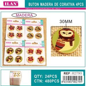 Ilan Bottone Decorativo in Legno 30mm Design Gufo Forniture per Artigianato - Product Image 3