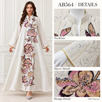 Robe Kaftan en Polyester 100% à Motifs Floraux Ivoire pour les Soirées et les Occasions Féminines