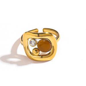 خاتم عصري من الفولاذ المقاوم للصدأ مع أحجار متعددة الألوان وحجر الراين للنساء، خاتم مقاوم للماء، إكسسوارات أصابع، مجوهرات عصرية - Product Image 5