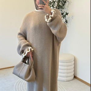 Abito Maglione Modesto Invernale Musulmano 2026, Maniche Lunghe con Polsini Arricciati, Abaya Maxi per Donne Islamiche di Dubai, Abbigliamento Casual Quotidiano - Product Image 1