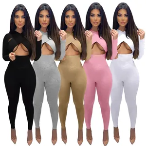 Wholesale 1990 clothing co-Women Clothing Sets Two Piece Outfits Sexy Casual Halter Chest Hollow Out Crop Top Sweatsuit Sets Two Piece Tracksuits For Women