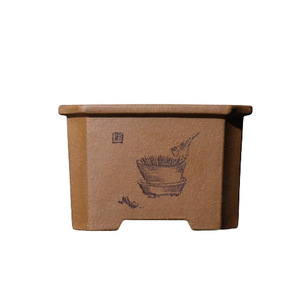 <b>Square</b> Purple Clay Bonsai Pot Handmade Engraved Classic Style Desktop <b>Planter</b> Suzhou Style Jiangpo Clay Small Potted Plant - Product Image 5