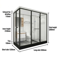 Module de salle de bain modulaire YEETE avec cabine de douche en verre, meuble-lavabo et rangement pour hôtels, appartements et projets de construction préfabriqués