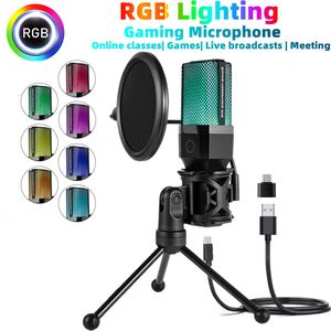 Indicador RGB de silencio rápido Micrófono de computadora <span class=keywords><strong>PC</strong></span> Micrófono de condensador de podcast de juegos USB para grabación de juegos Streaming Podcasting - Product Image 4