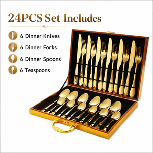 24PCS 410 Stainless Steel Cutlery Set Gold Flatware Set with Gift <b>Box</b> for Hotel Restaurant Wedding - Product Image 3