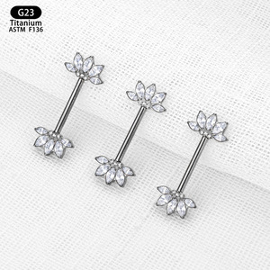 Flower Shape G23 <b>Titanium</b> Navel <b>Stud</b> 1.6mm Diameter Belly Button Piercing Jewelry With Zircon Inlay - Product Image 2