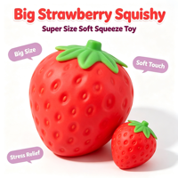 Grand Squishy Fraise en TPR Personnalisé, Vente en Gros, Kawaii, Fruits, Snack, Impression Numérique, Portable, Doux, à Presser, Anti-stress, Cadeaux en Gros