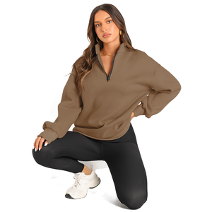 Sweat surdimensionné pour femmes personnalisé de haute qualité automne mode à capuche demi-fermeture éclair pull chemise à manches longues vêtements - Product Image 3