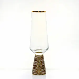 personalized heavy base crystal flute champagne glass with gold silver rim and diamond decoration
